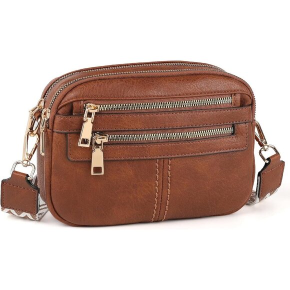 6-Pocket Crossbody Bags for Women, Vegan Leather Shoulder Handbags Brown Travel - Picture 7 of 7